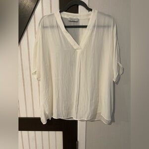 Elegant White V-Neck Blouse Lola & Sofie Size Medium Semi Sheer NWT